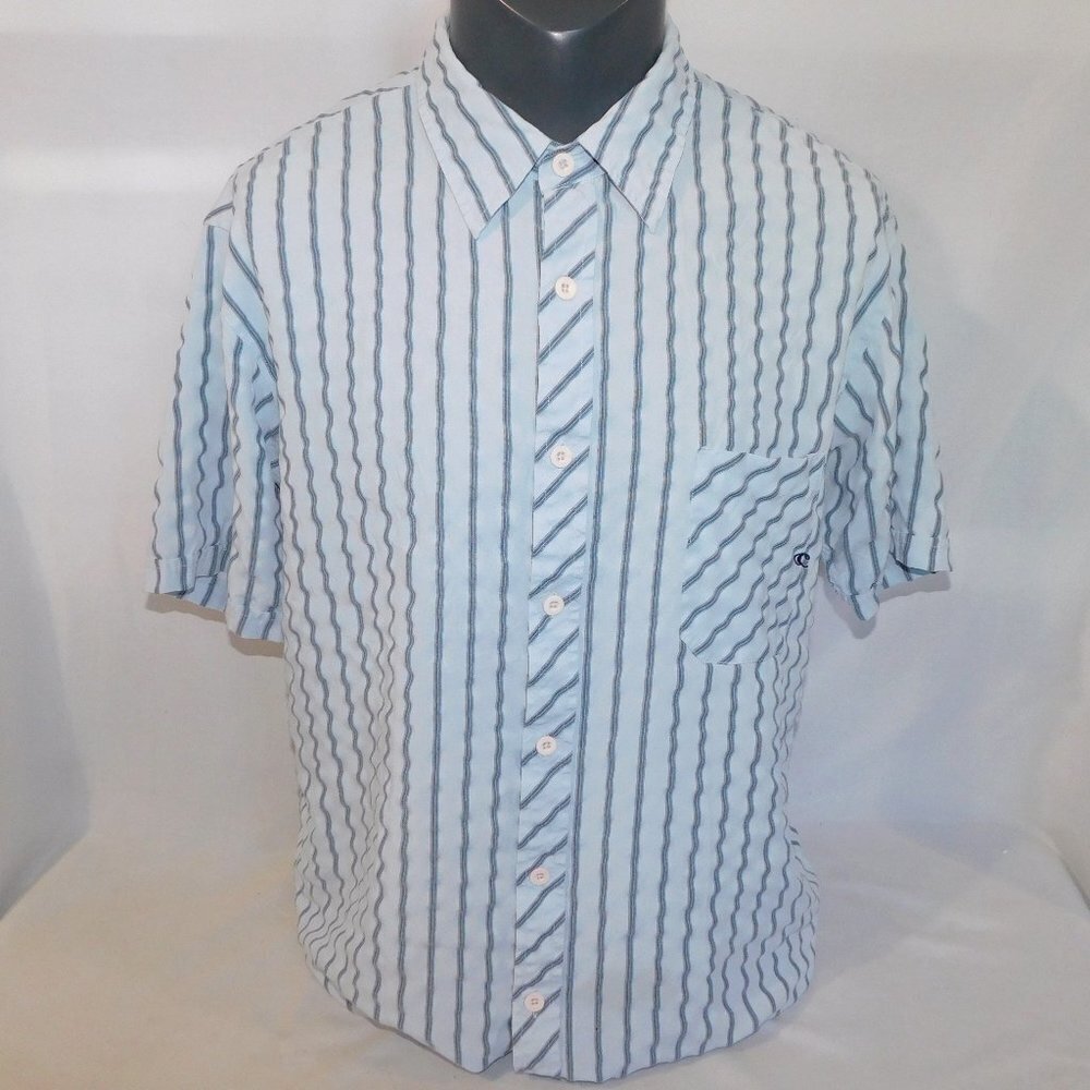 O'Neill Blue Striped Short Sleeve Wave Button Front Shirt Mens L
